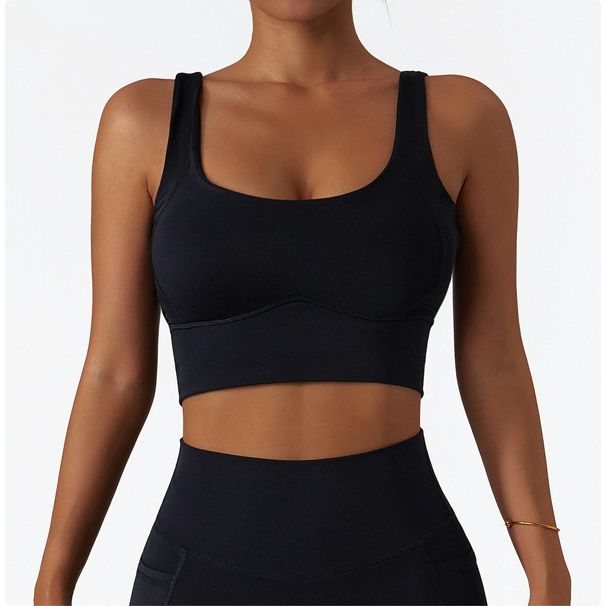 Scoop Neck Wide Band Supportive Yoga Bra