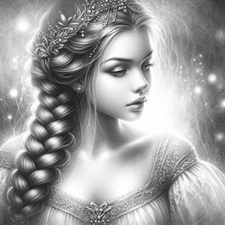pencil drawing of a beautiful young princess with braided hair, in the style of fantasy art