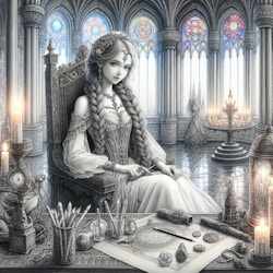 pencil drawing of a beautiful young princess with braided hair, in the style of fantasy art