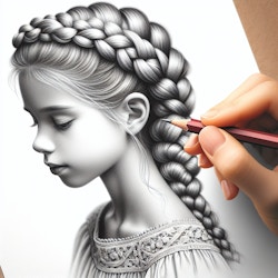 princess. pencil drawing of a beautiful young princess with braided hair, in the style of fantasy art. Style: a highly detailed, 3D rendering style with realistic textures, lighting and shading. hyperrealism